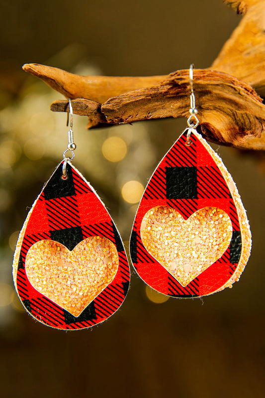 Red Red Plaid Heart Hook Earrings Jewelry JT's Designer Fashion