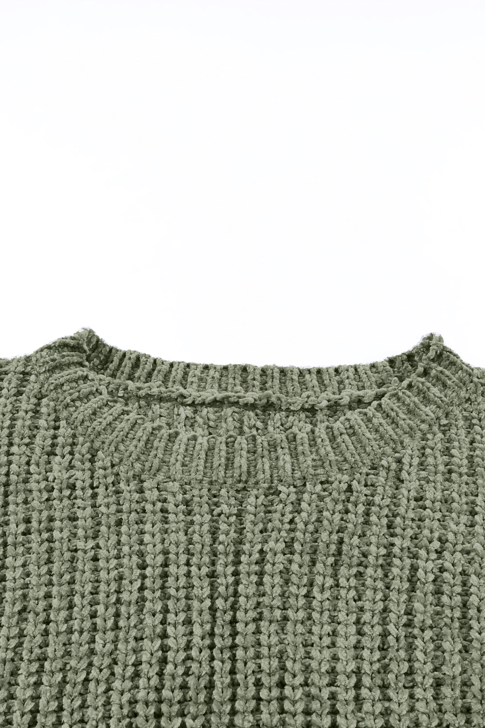 Green Long Sleeve Round Hem Cable Knit Sweater Sweaters & Cardigans JT's Designer Fashion