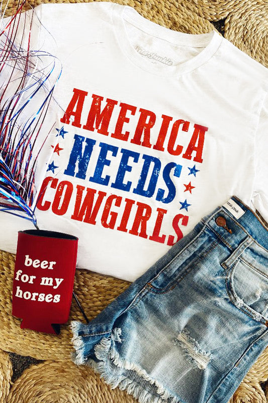 White America Needs Cowgirls Crew Neck Graphic Tee Graphic Tees JT's Designer Fashion