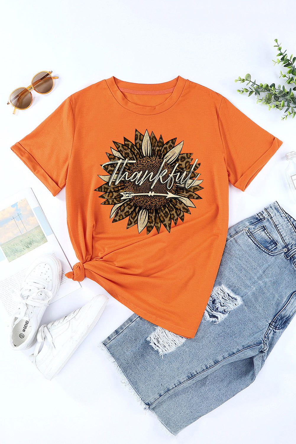 Orange Thankful Sunflower Graphic T Shirt Graphic Tees JT's Designer Fashion