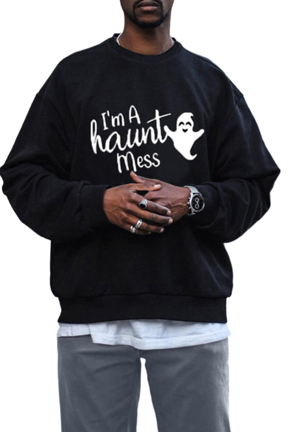 Halloween Letter Ghost Print Crew Neck Men's Sweatshirt Men's Tops JT's Designer Fashion