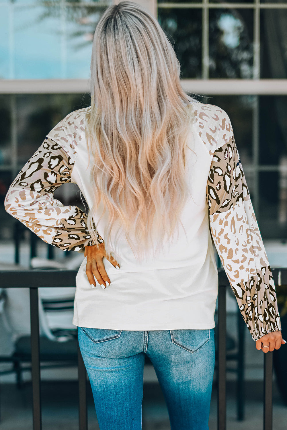 Beige Leopard Print Bubble Sleeve Top Long Sleeve Tops JT's Designer Fashion