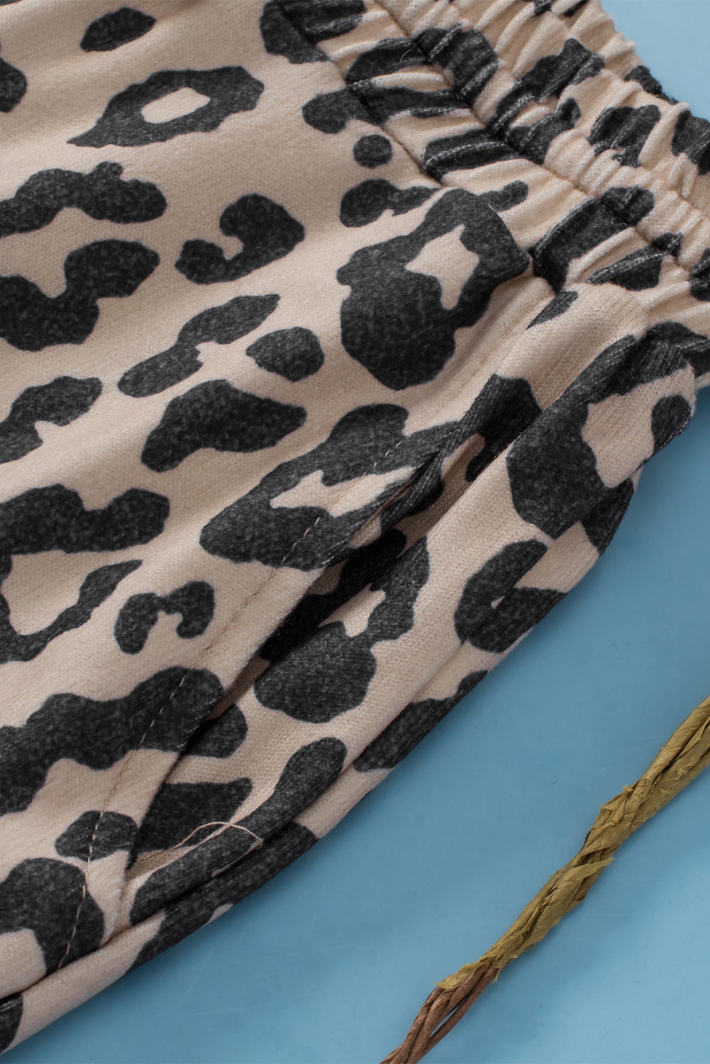 Multicolour Leopard Button V Neck Tee and Drawstring Shorts Set Short Sets JT's Designer Fashion