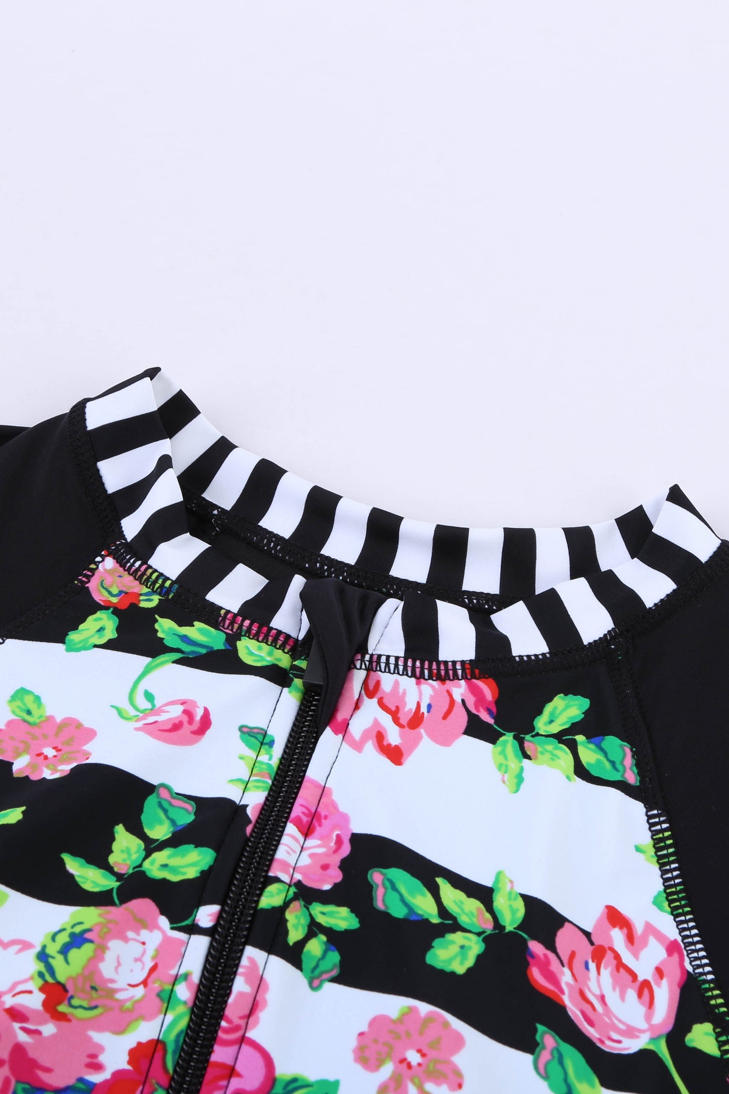 Floral Striped Patchwork Rashguard One-piece Swimsuit Rash Guards JT's Designer Fashion