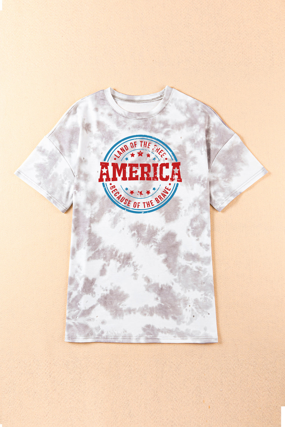 White Oversized Tie-dye AMERICA Graphic T-shirt with Distressing Graphic Tees JT's Designer Fashion