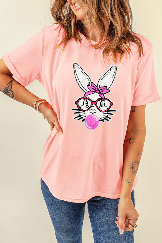 Pink Glasses Rabbit Easter Graphic Tee Graphic Tees JT's Designer Fashion