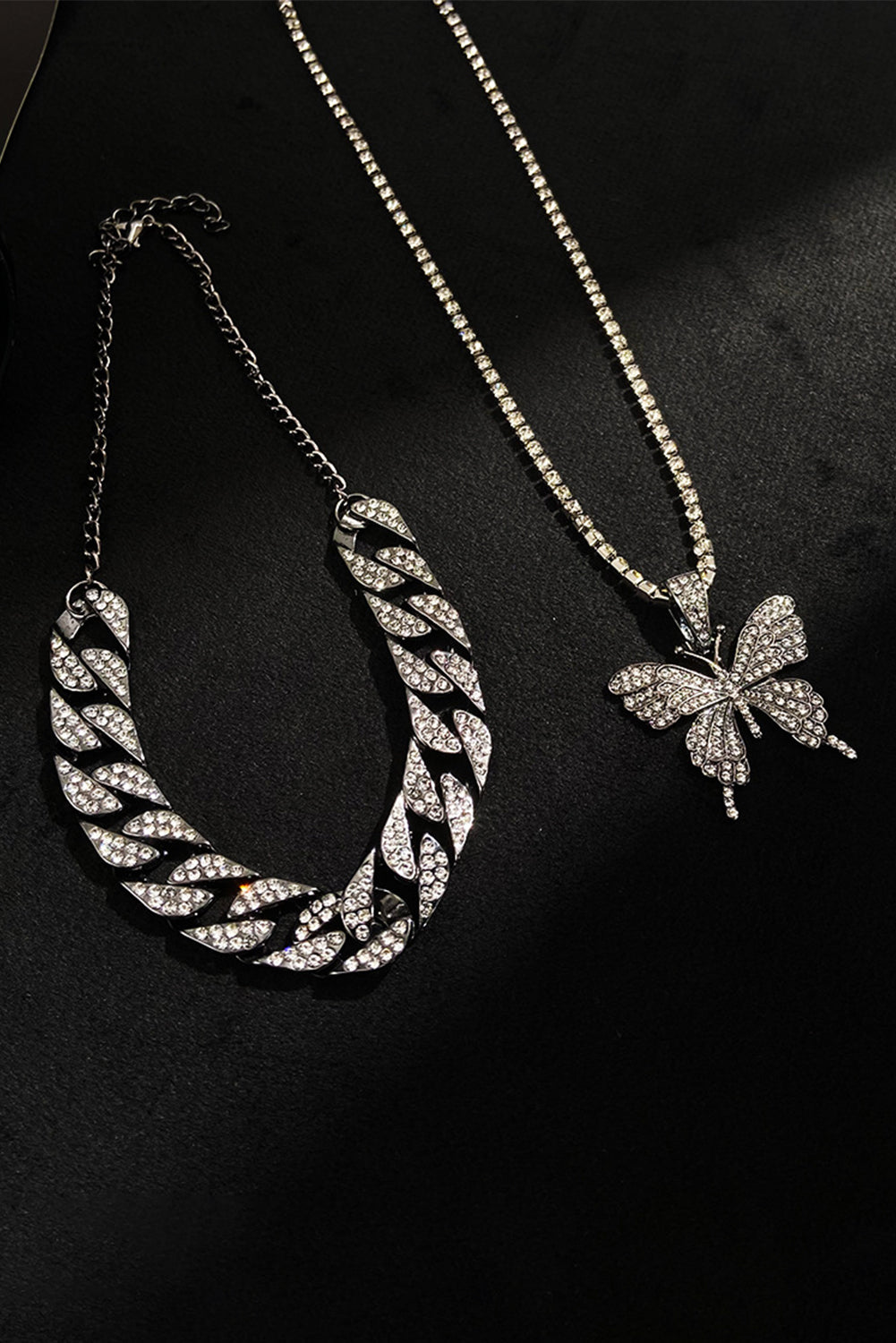 Silvery Butterfly Pendant Rhinestone Necklace Jewelry JT's Designer Fashion