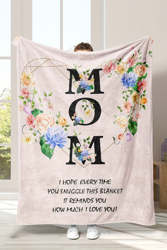 White MOM Floral Print Flannel Blanket 130*150cm Other Accessories JT's Designer Fashion