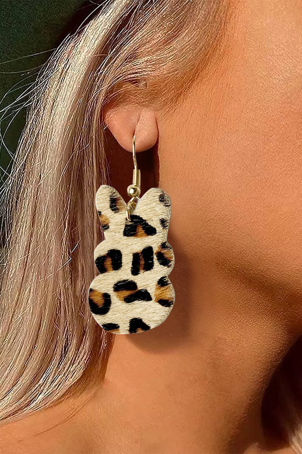 Brown Animal Print Easter Rabbit Shape Hook Earrings Jewelry JT's Designer Fashion