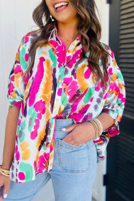 Rose Abstract Print Half Sleeve Oversize Shirt Pre Order Tops JT's Designer Fashion