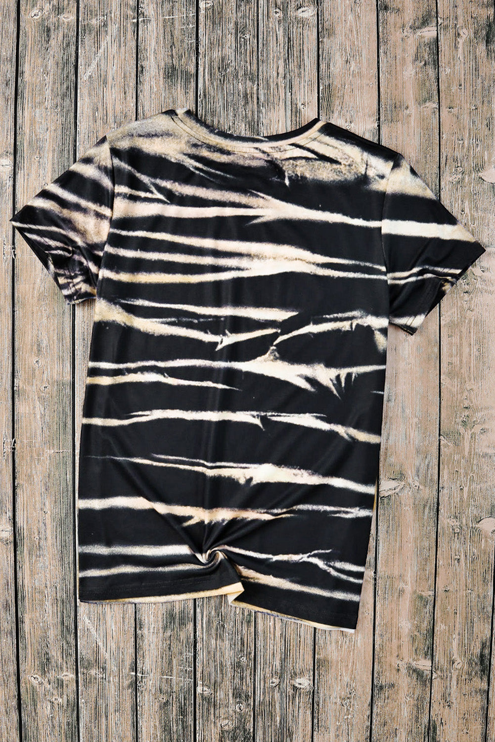 Blue Western Cow Striped Tie Dye Print Round Neck T Shirt Graphic Tees JT's Designer Fashion