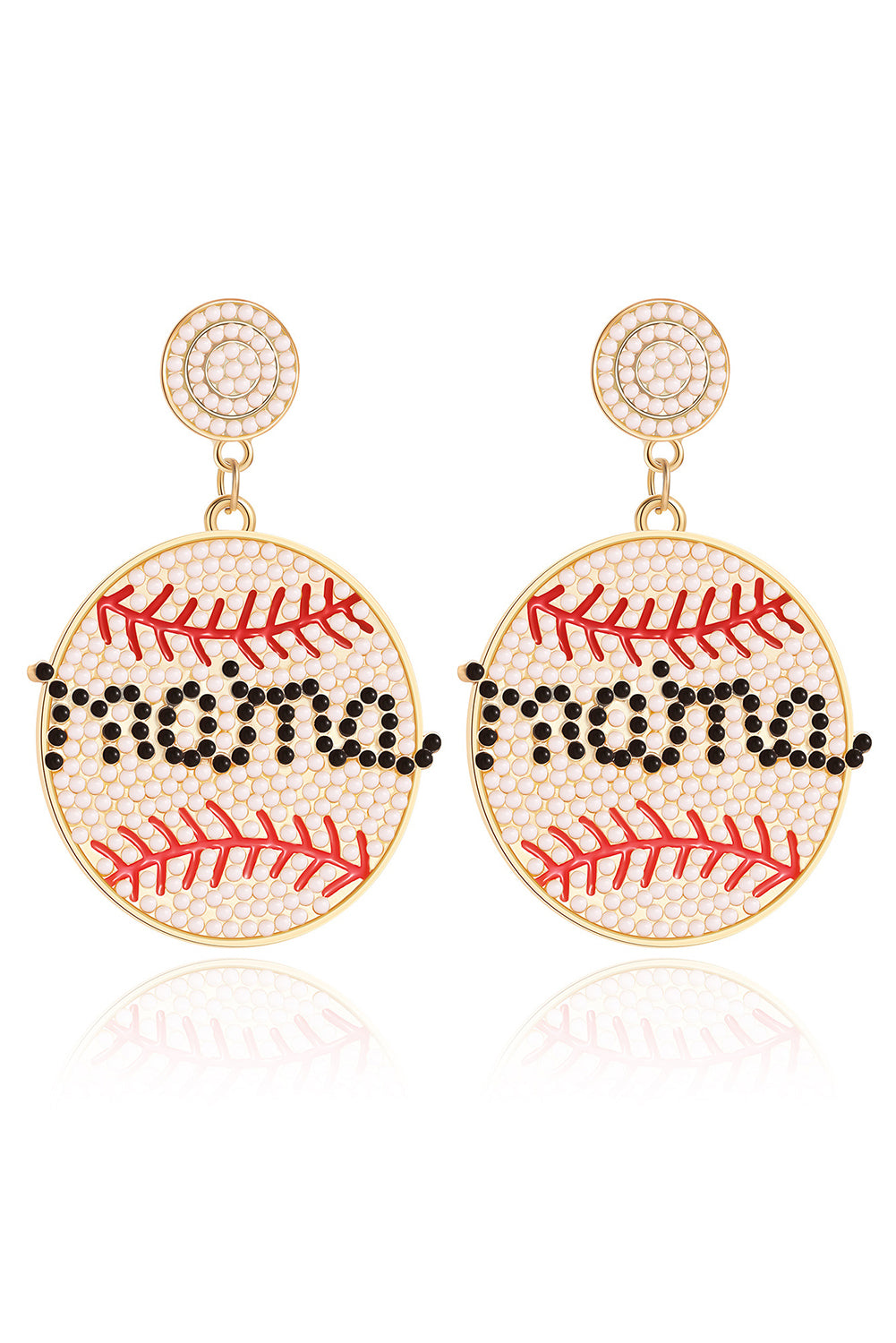 White Crystal mama Beaded Baseball Shape Earrings Jewelry JT's Designer Fashion