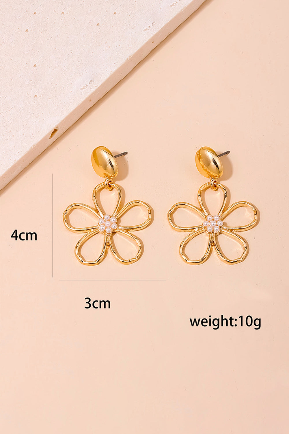 Gold Vintage Cut Out Flower Pearl Decor Stud Earrings Jewelry JT's Designer Fashion