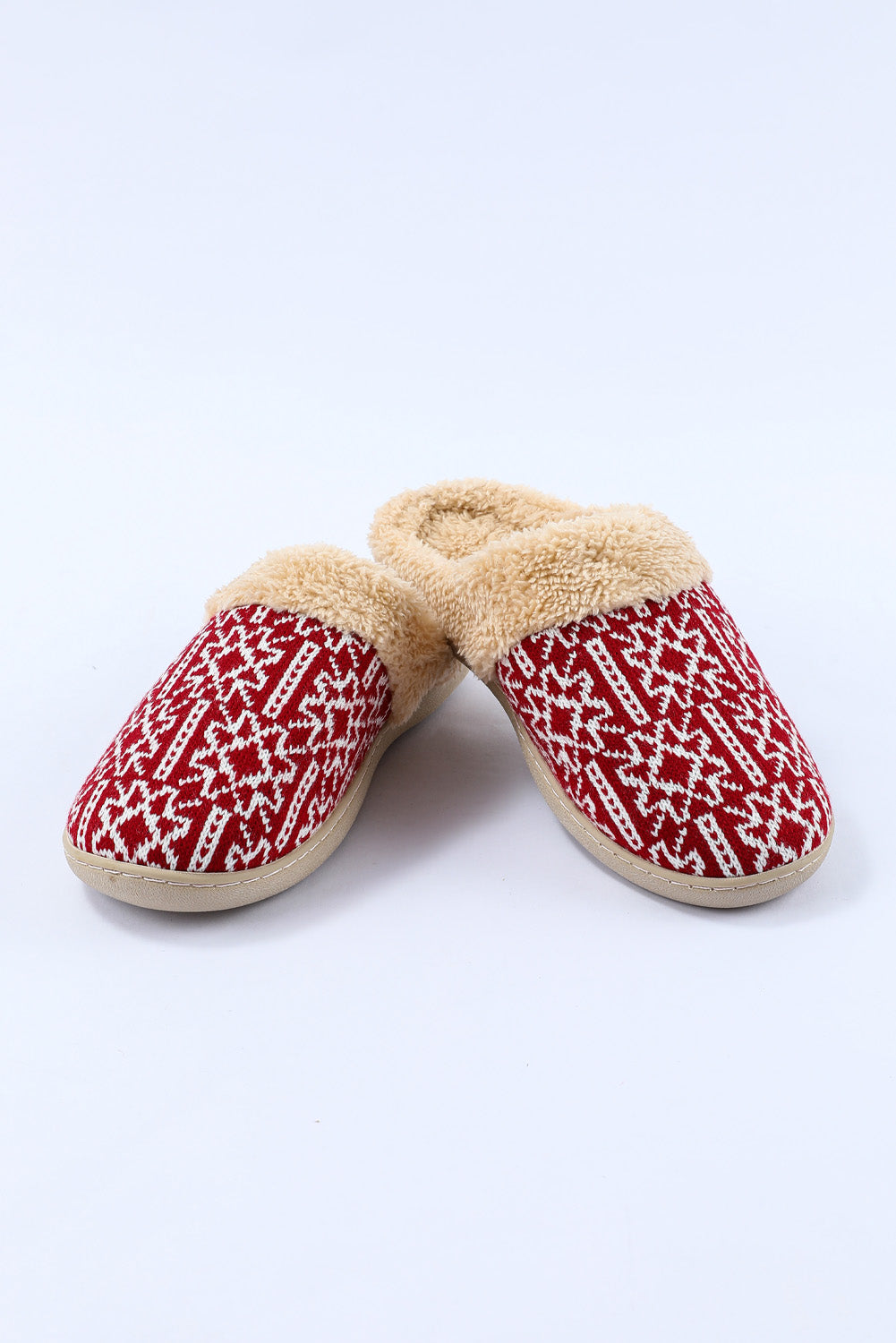 Red Suede Contrast Furry Winter Slippers Slippers JT's Designer Fashion