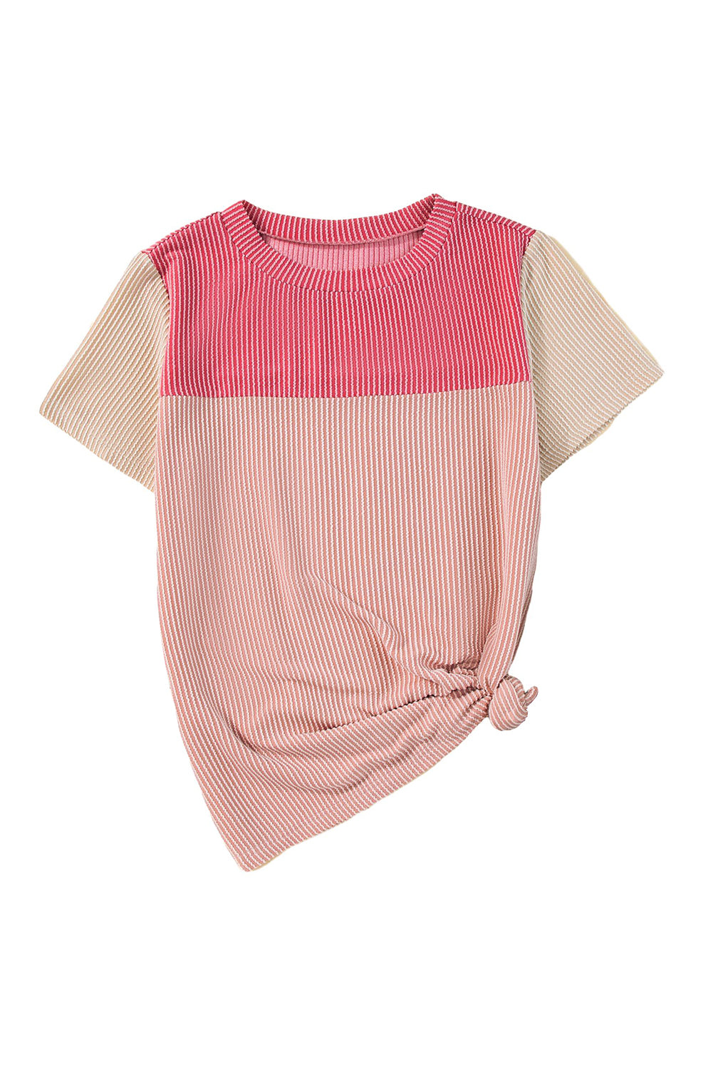 Pink Rib Textured Colorblock T Shirt Pre Order Tops JT's Designer Fashion