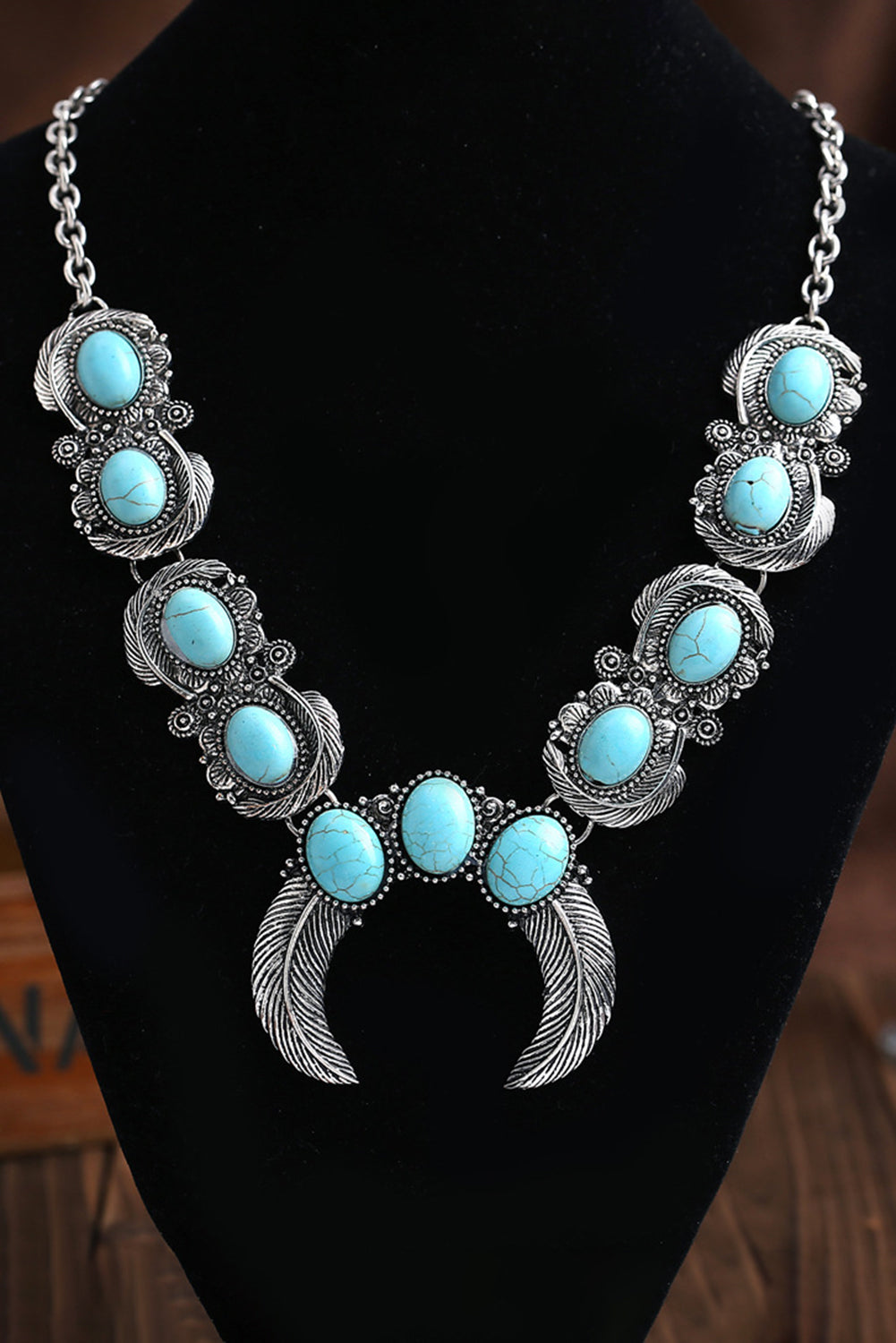 Sky Blue Vintage Turquoise Stone Beaded Necklace Jewelry JT's Designer Fashion