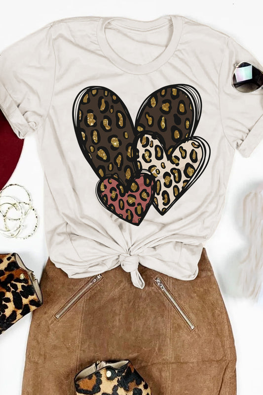 White Leopard Heart Shaped Print Graphic Tee White 95%Polyester+5%Elastane Graphic Tees JT's Designer Fashion