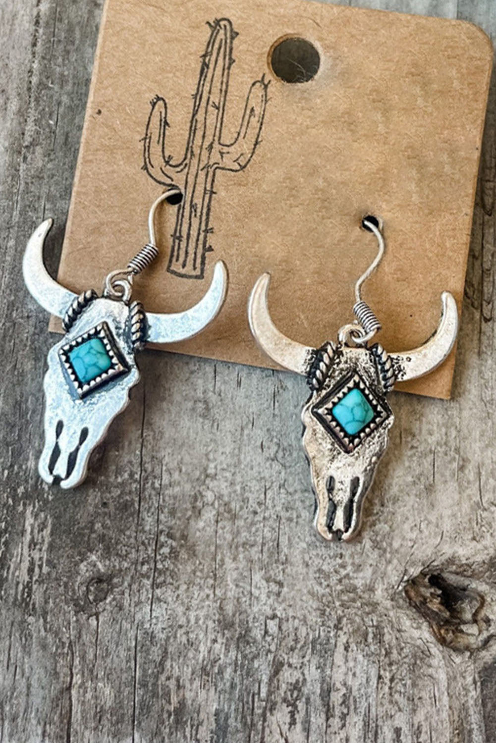 Silver Turquoise Bull Head Western Fashion Earrings Jewelry JT's Designer Fashion