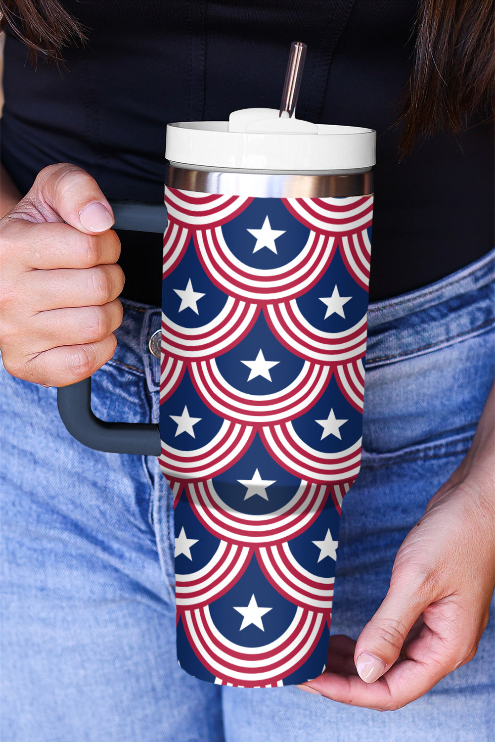 Bluing Stars and Stripes Printed Thermos Cup with Handle 40oz Tumblers JT's Designer Fashion