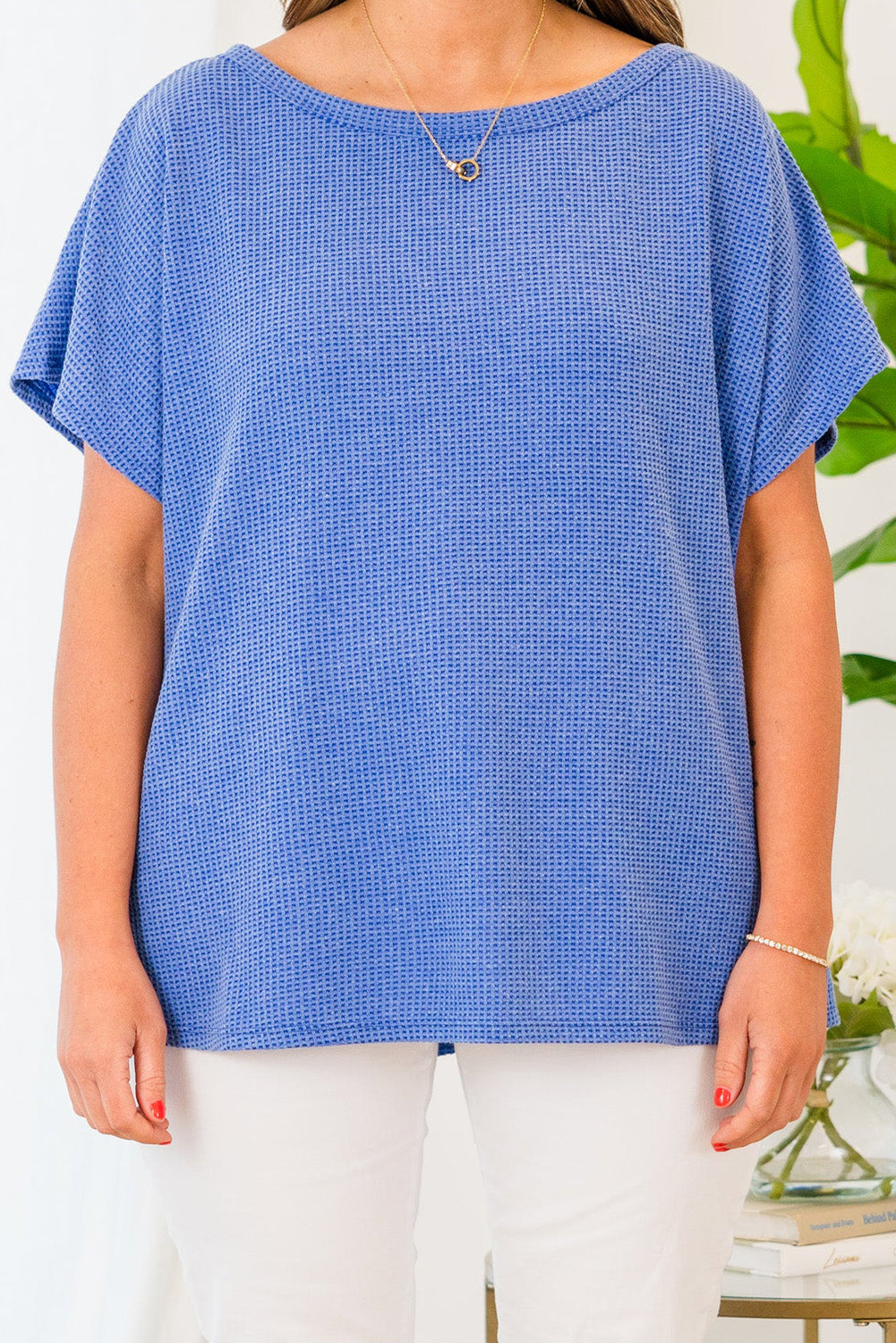 Sky Blue Waffle Knit Textured Plus Tee Pre Order Plus Size JT's Designer Fashion