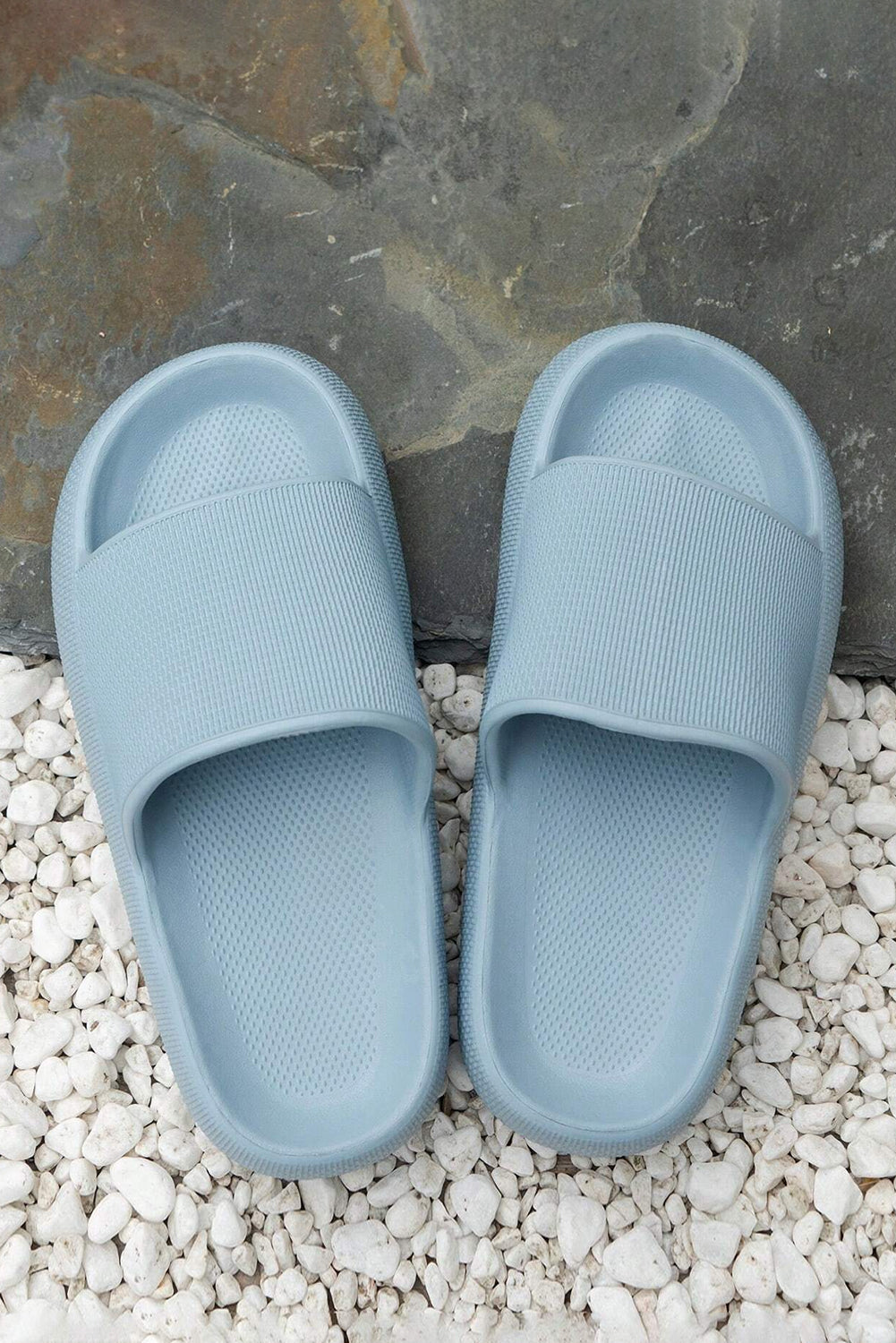 Mist Blue Solid Non-slip Wide Band Thick Sole Slippers Slippers JT's Designer Fashion