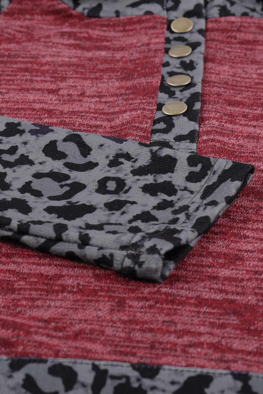 Color Block Leopard Long Sleeves Wine Hoodie Sweatshirts & Hoodies JT's Designer Fashion