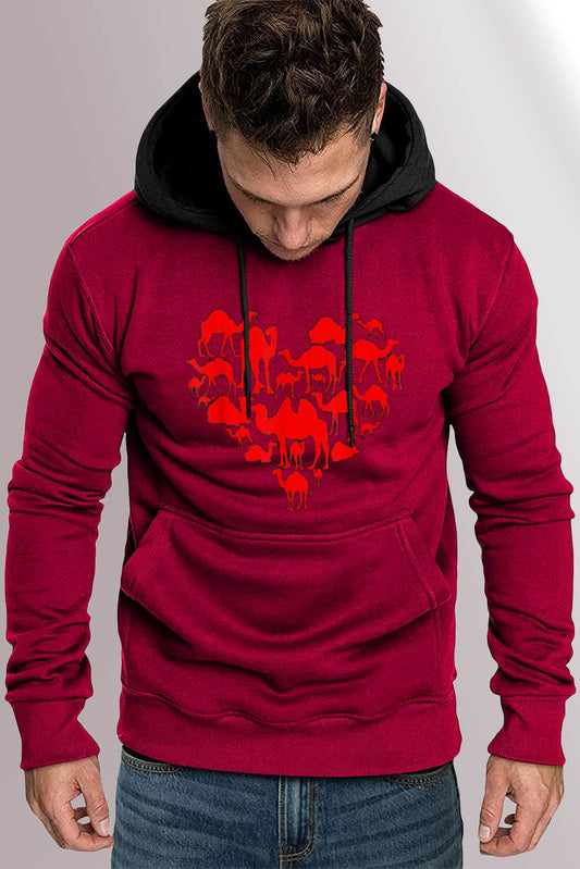 Red Men's Camel Print Pocketed Pullover Hoodie Red 100%Cotton Men's Tops JT's Designer Fashion