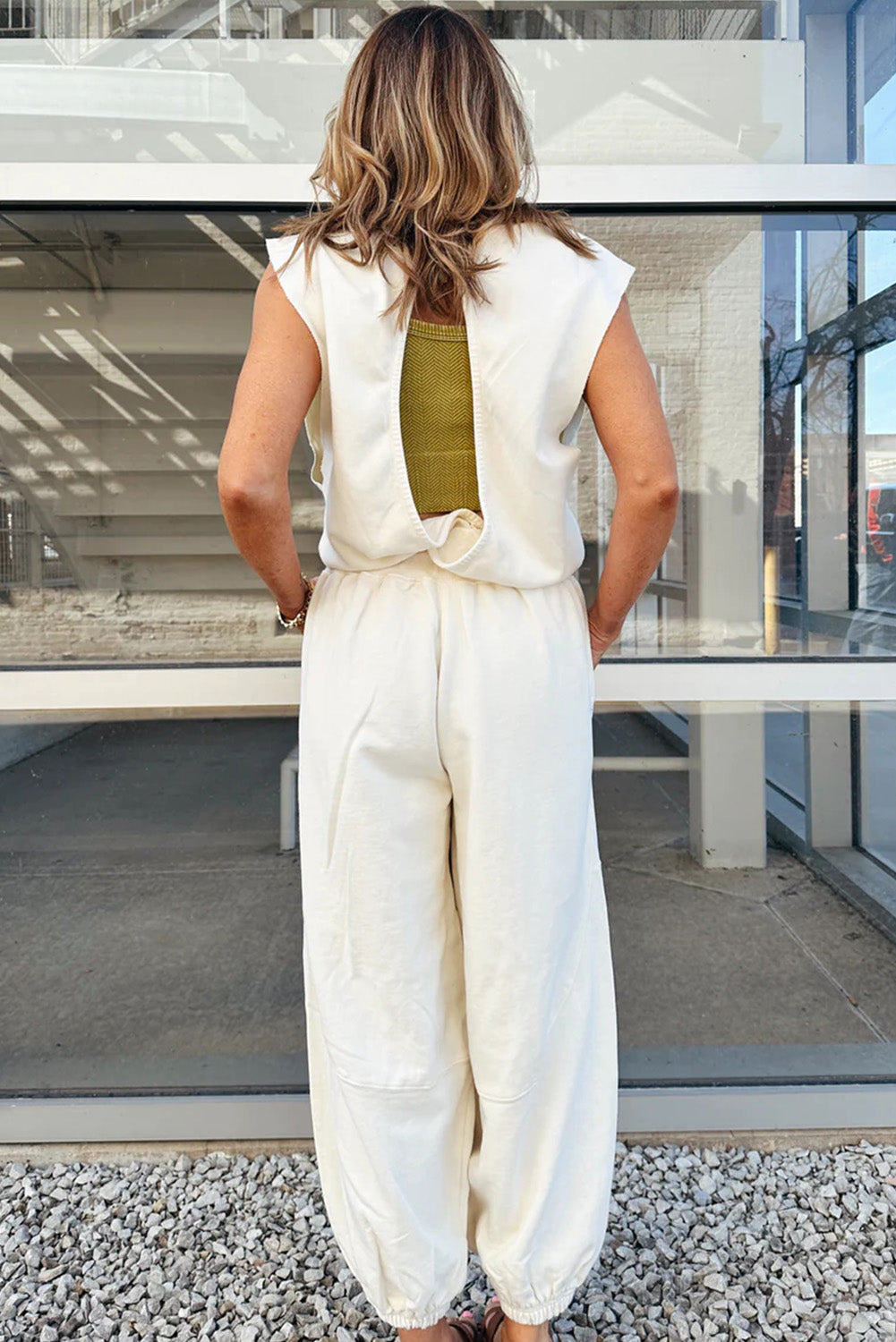 White Open Back Tank Top Drawstring Pants Set Pre Order Bottoms JT's Designer Fashion