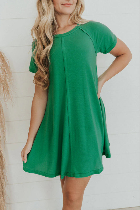 Bright Green Exposed Seamed T-shirt Dress T Shirt Dresses JT's Designer Fashion
