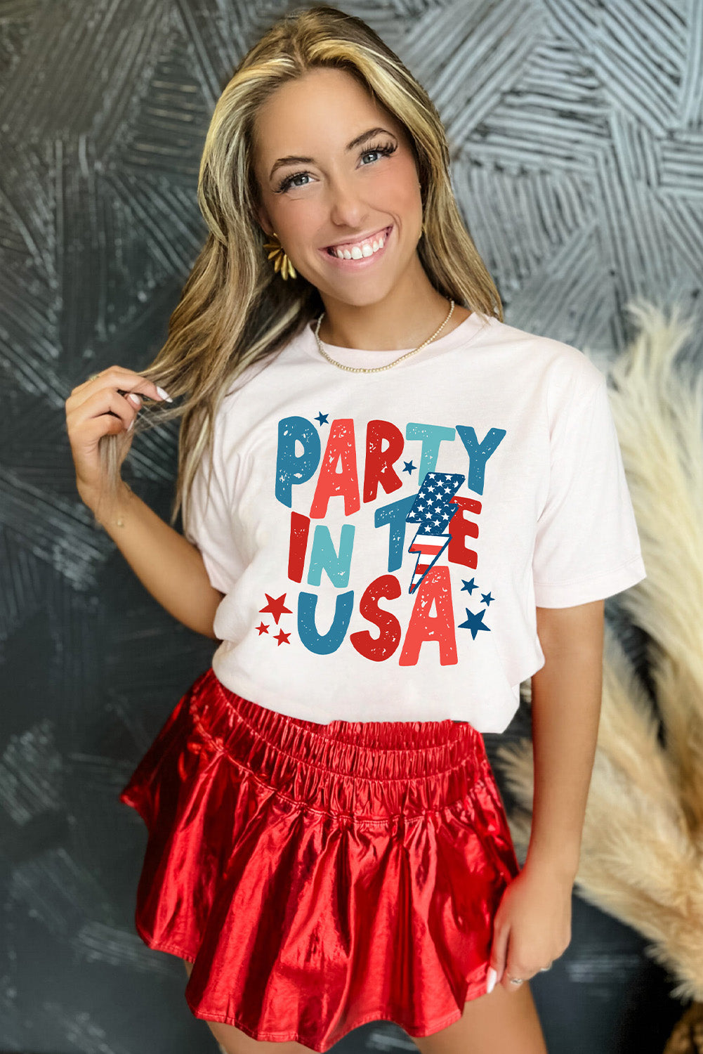 White PARTY IN THE USA American Flag Bolt Graphic Tee Graphic Tees JT's Designer Fashion