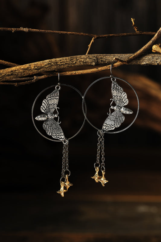 Silver Vintage Moth Round Hook Drop Earrings Jewelry JT's Designer Fashion