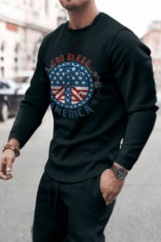 Men's US Flag Letter Graphic Print Sweatshirt and Sweatpants Set Black Men's Tops JT's Designer Fashion
