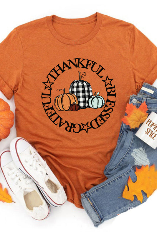 Orange Thankful Blessed Grateful Pumpkin Graphic T Shirt Graphic Tees JT's Designer Fashion
