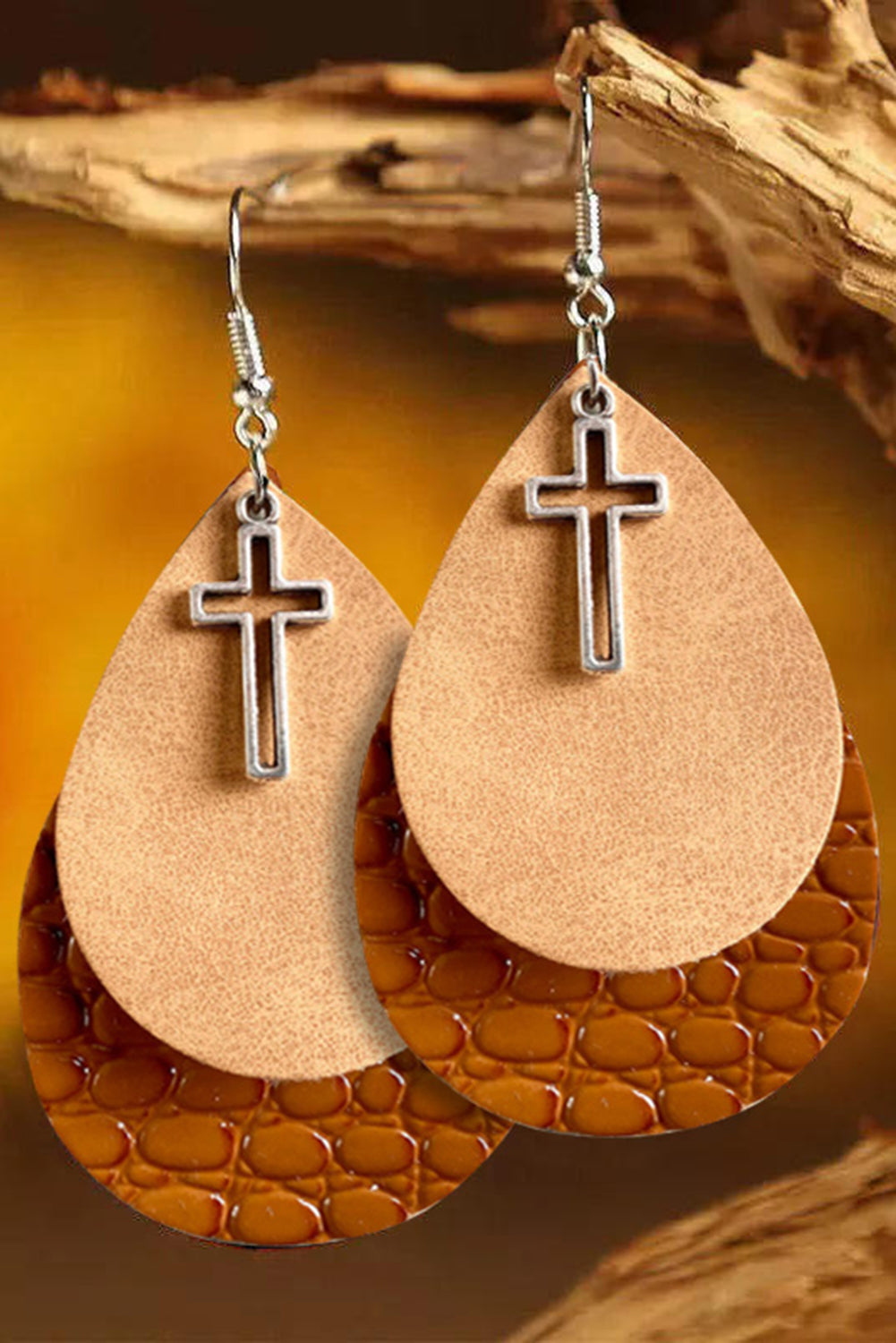 Gold Cross Multi-layered Drop Earrings Jewelry JT's Designer Fashion