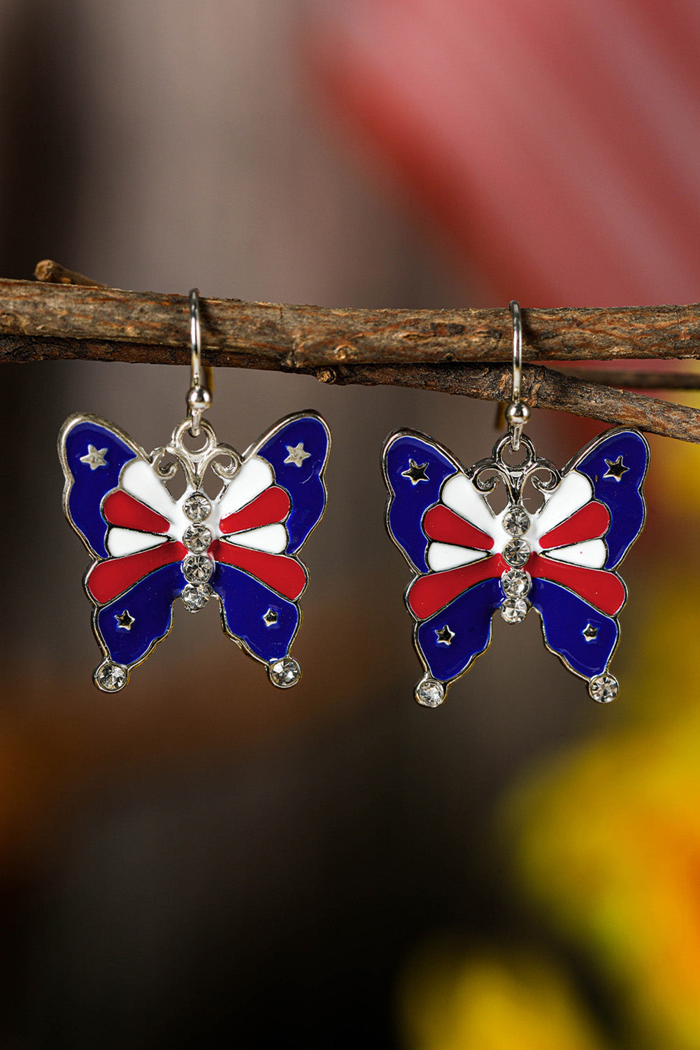 Dark Blue Stars and Stripes Print Butterfly Shape Hook Earrings Jewelry JT's Designer Fashion