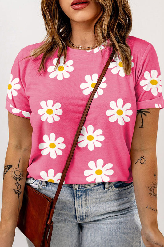 Bonbon Daisy Flower Print Cuffed Sleeve Plus Size T Shirt Pre Order Plus Size JT's Designer Fashion