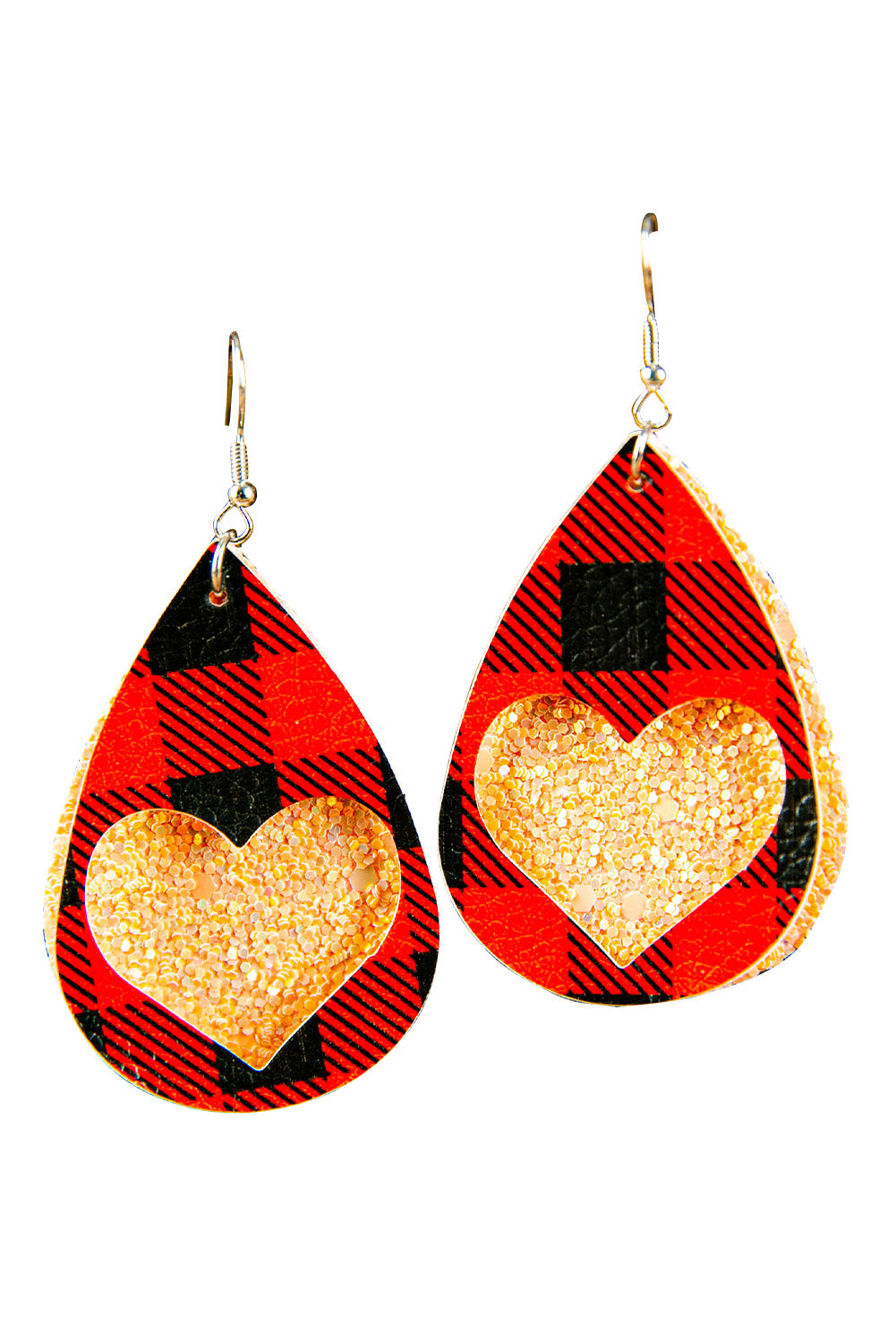 Red Red Plaid Heart Hook Earrings Jewelry JT's Designer Fashion