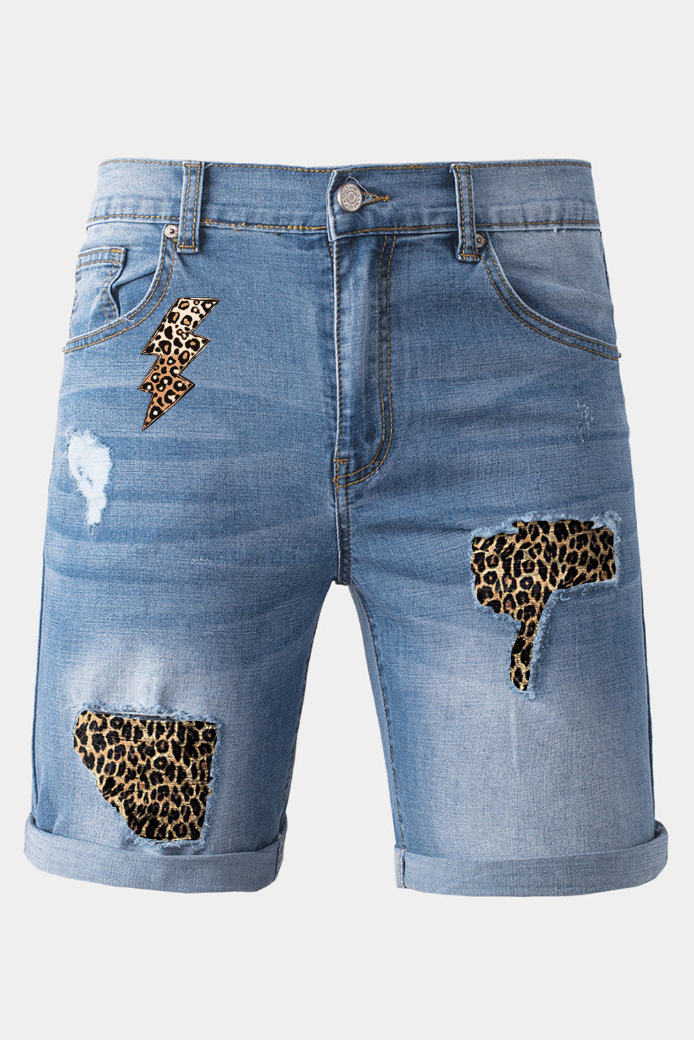 Sky Blue Leopard Lightning Patchwork Skinny Fit Men's Jeans Men's Pants JT's Designer Fashion