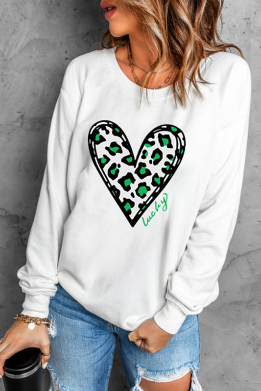 White Leopard Heart Pullover Sweatshirt Graphic Sweatshirts JT's Designer Fashion