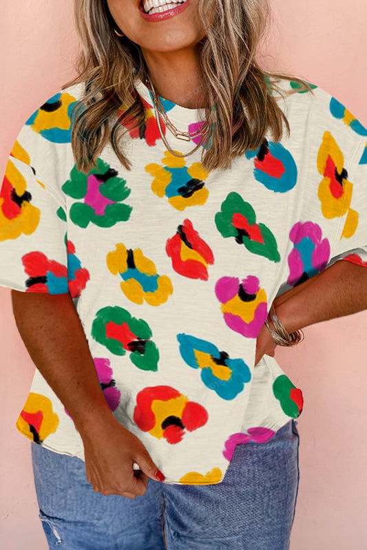 Apricot Multicolor Classic Leopard Print Plus Size T Shirt Pre Order Plus Size JT's Designer Fashion