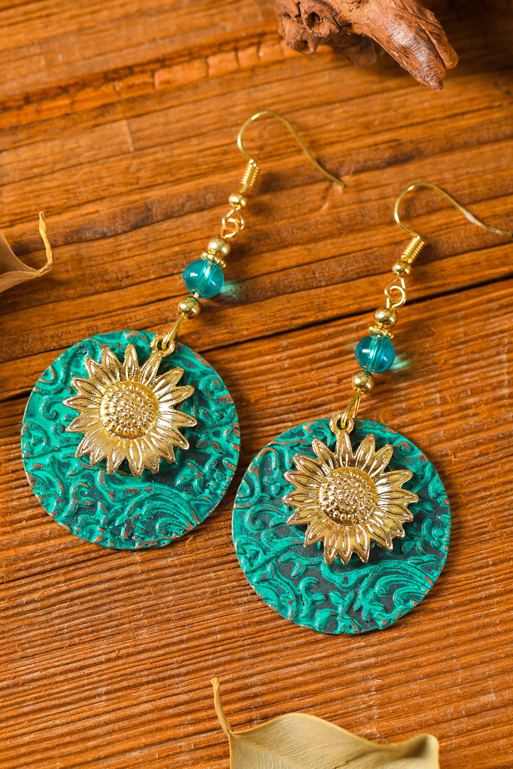 Multicolor Antique Bohemian Colored Double layer Sunflower Pattern Earrings Jewelry JT's Designer Fashion