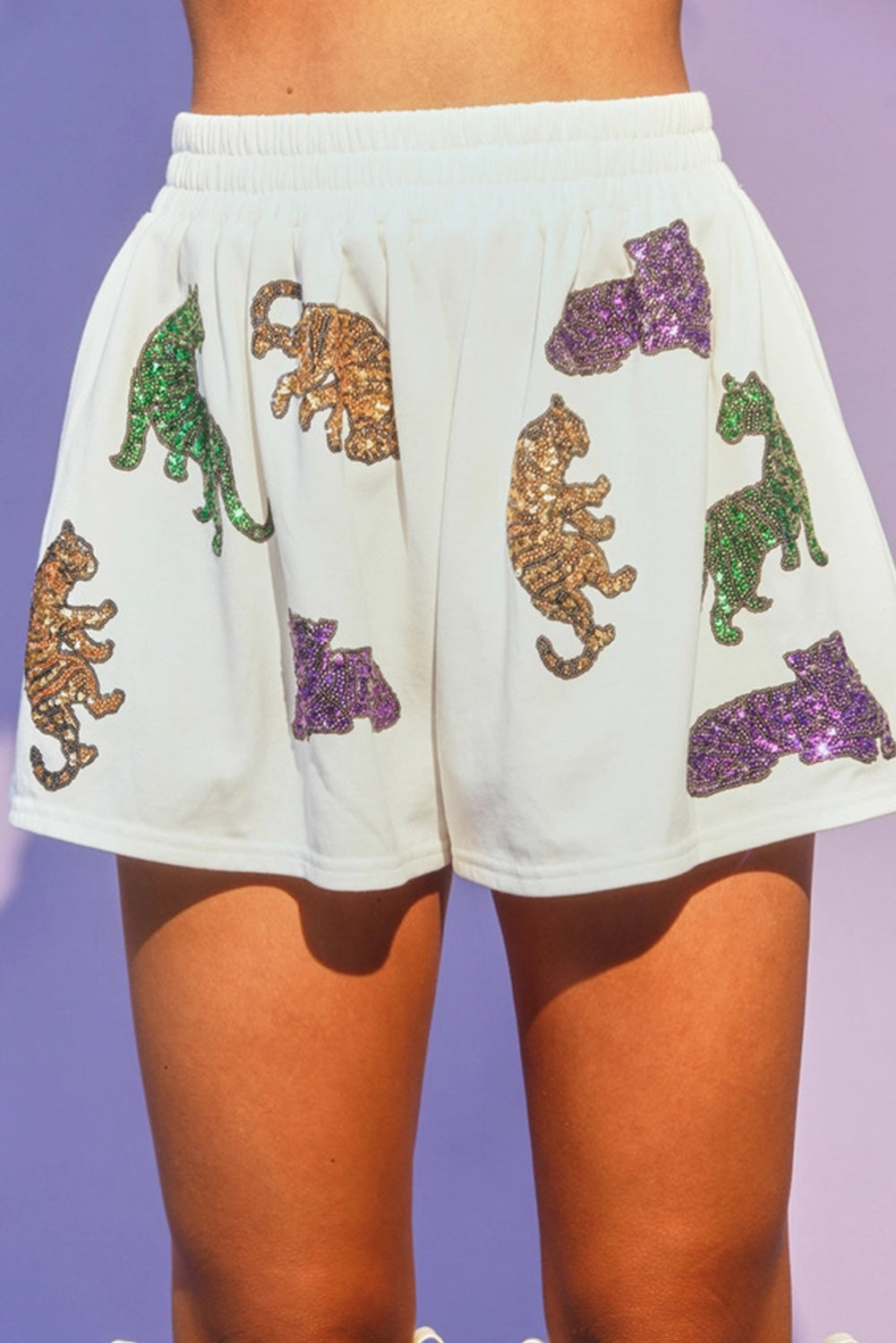 White Sequin Cheetah Puff Sleeve Tee and Shorts Set Short Sets JT's Designer Fashion