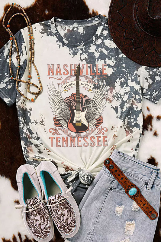 Gray Tie Dye NASHVILLE TENNESSEE Guitar Graphic T-shirt Graphic Tees JT's Designer Fashion