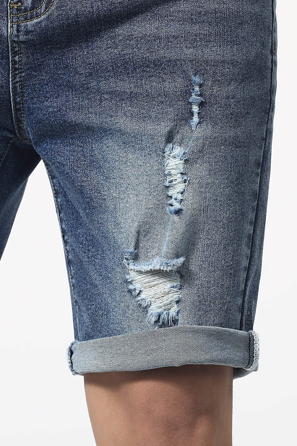 Blue Slim-fit Distressed Men's Denim Shorts Men's Pants JT's Designer Fashion