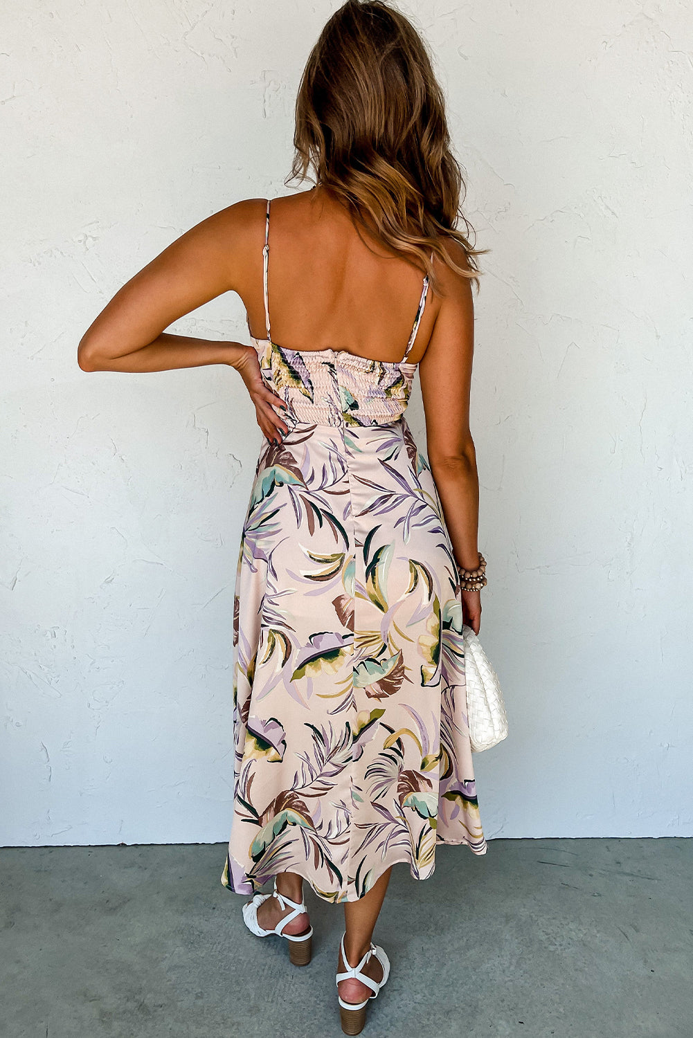Apricot Tropical Print Spaghetti Straps Cupped Dress Floral Dresses JT's Designer Fashion