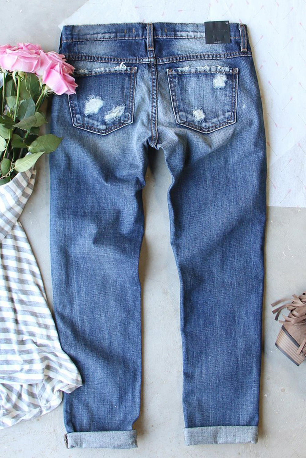 Sky Blue Glitter Clover Patch Plaid Insert Distressed Jeans Graphic Pants JT's Designer Fashion