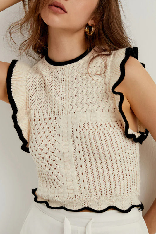 Apricot Crochet Eyelet Flounce Tank Top Pre Order Sweaters & Cardigans JT's Designer Fashion