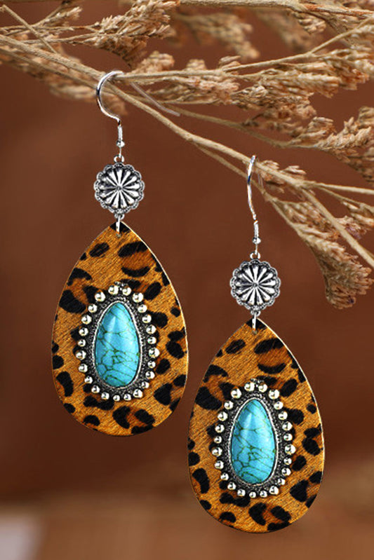 Leopard Turquoise Flower Drop Earrings Jewelry JT's Designer Fashion