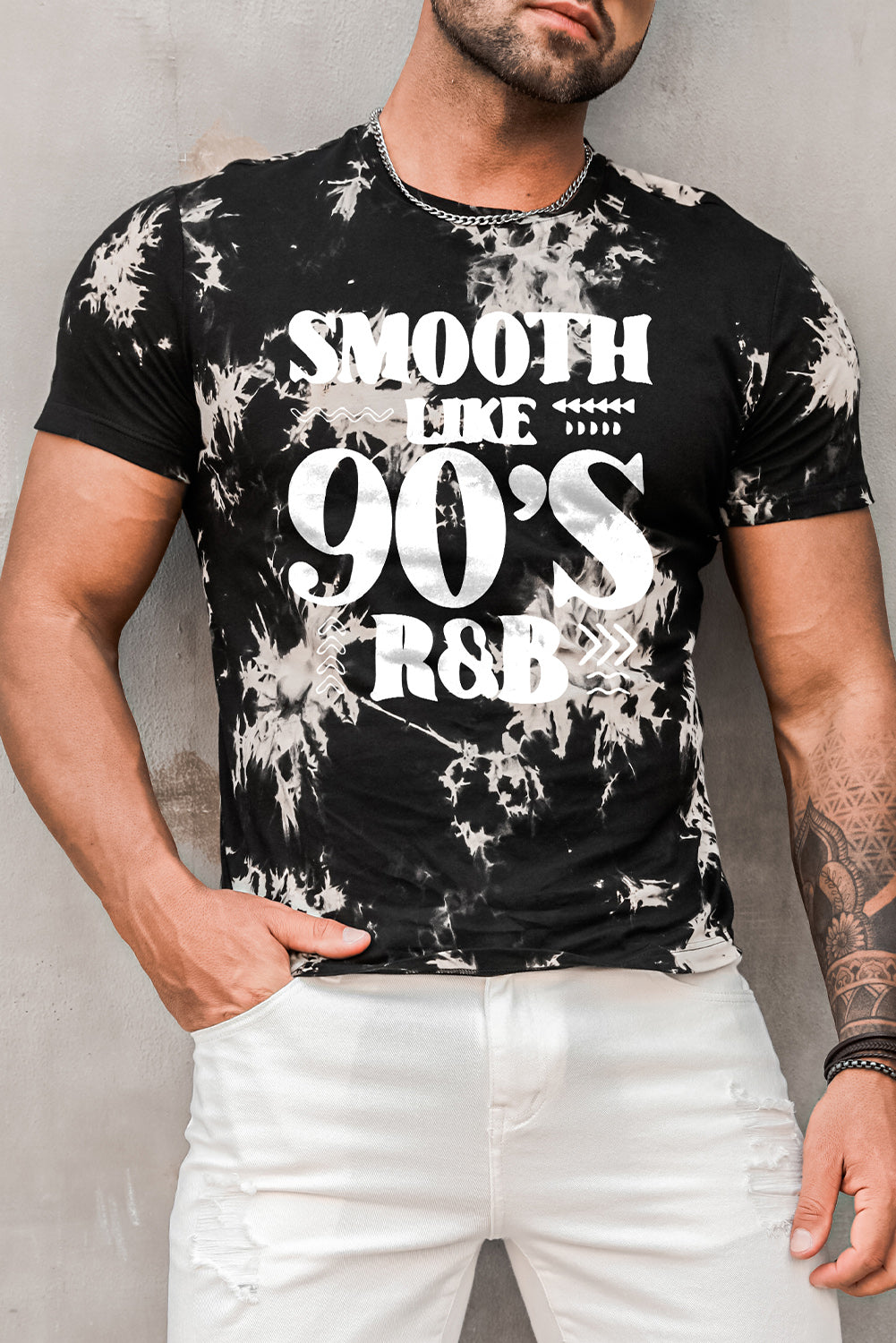 Black Smooth Like 90'S R&B Tie Dye Print Men's Graphic Tee Black 100%Cotton Men's Tops JT's Designer Fashion