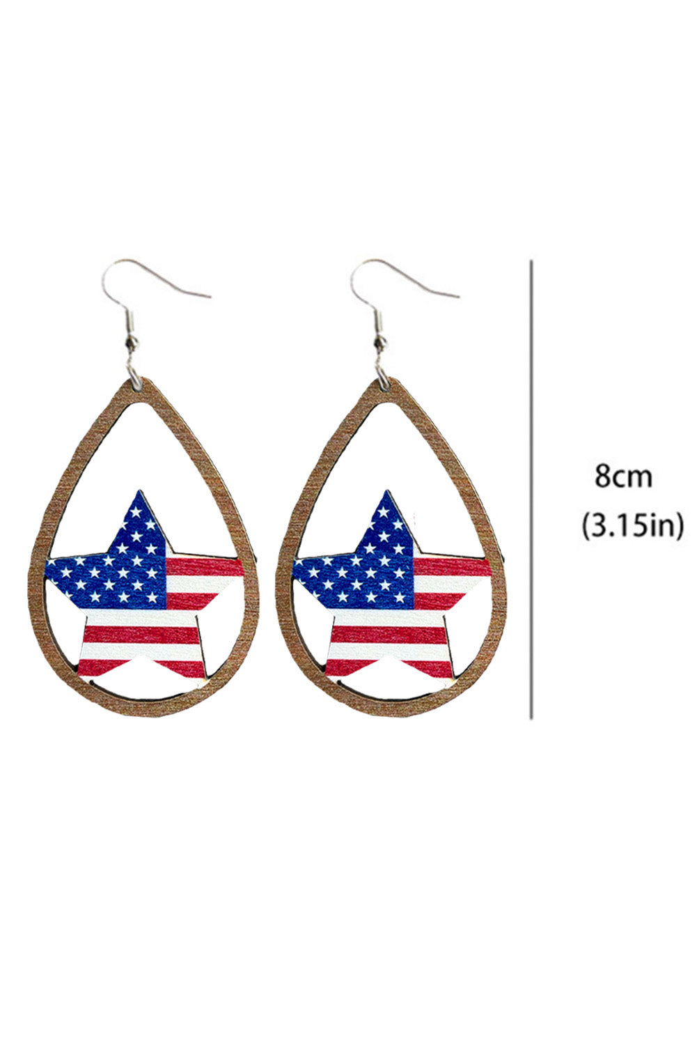Fiery Red American Flag Heart Shape Hollowed Wood Drop Earrings Jewelry JT's Designer Fashion